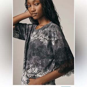 Z55. NEW Anthropologie Pilcro Python Print Blouse Black and Gray Tie-Dye